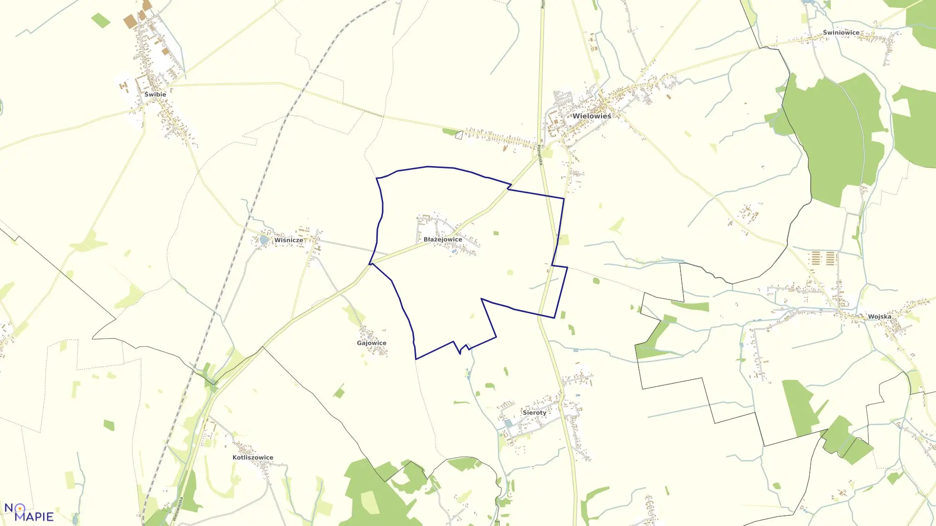 Mapa obrębu Błażejowice w gminie Wielowieś