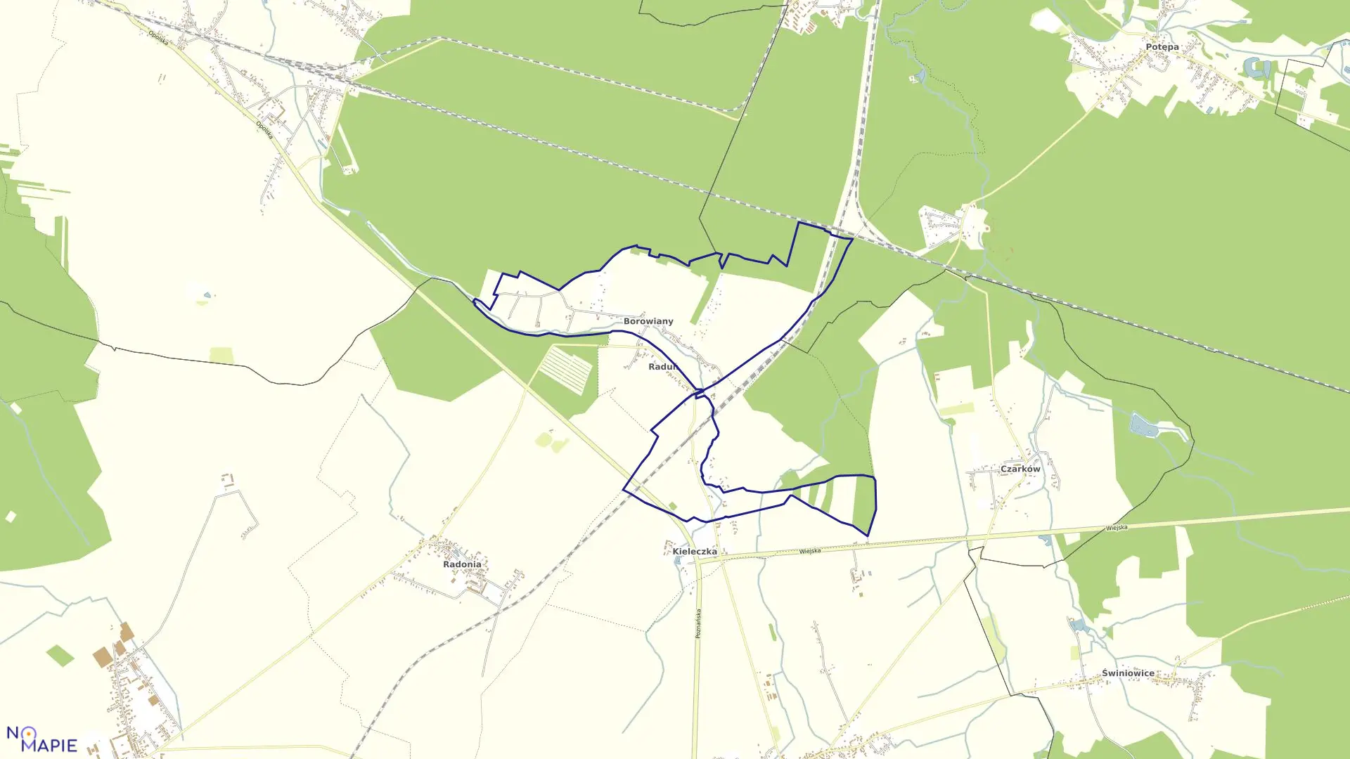 Mapa obrębu Borowiany w gminie Wielowieś