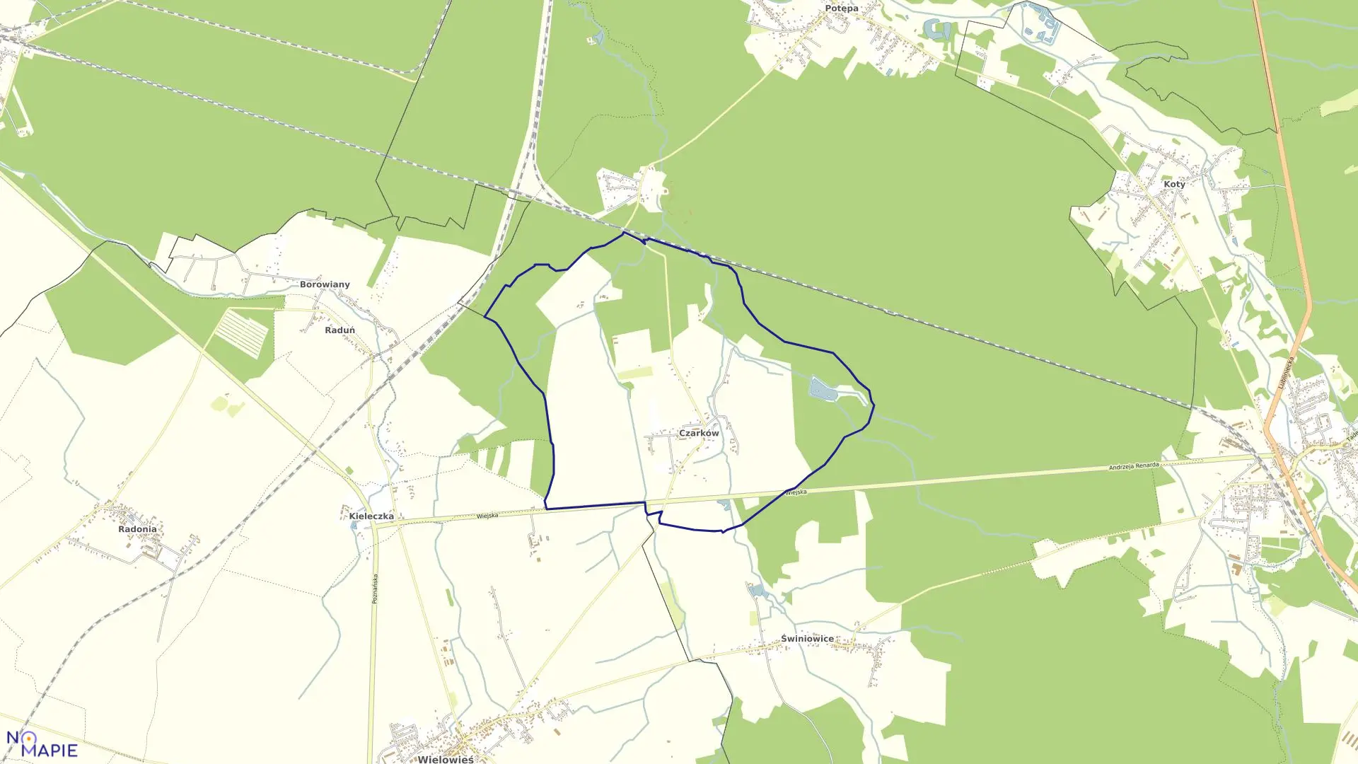 Mapa obrębu Czarków w gminie Wielowieś