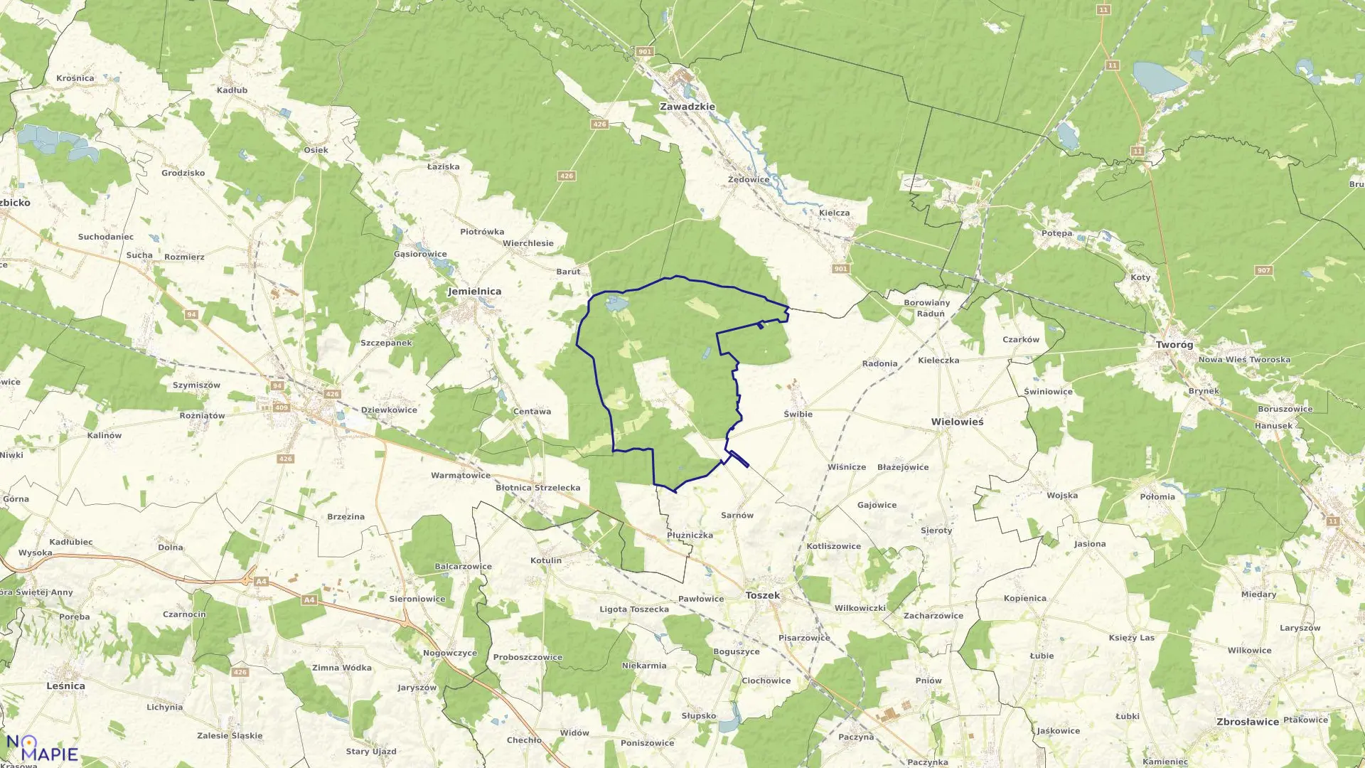 Mapa obrębu Dąbrówka w gminie Wielowieś