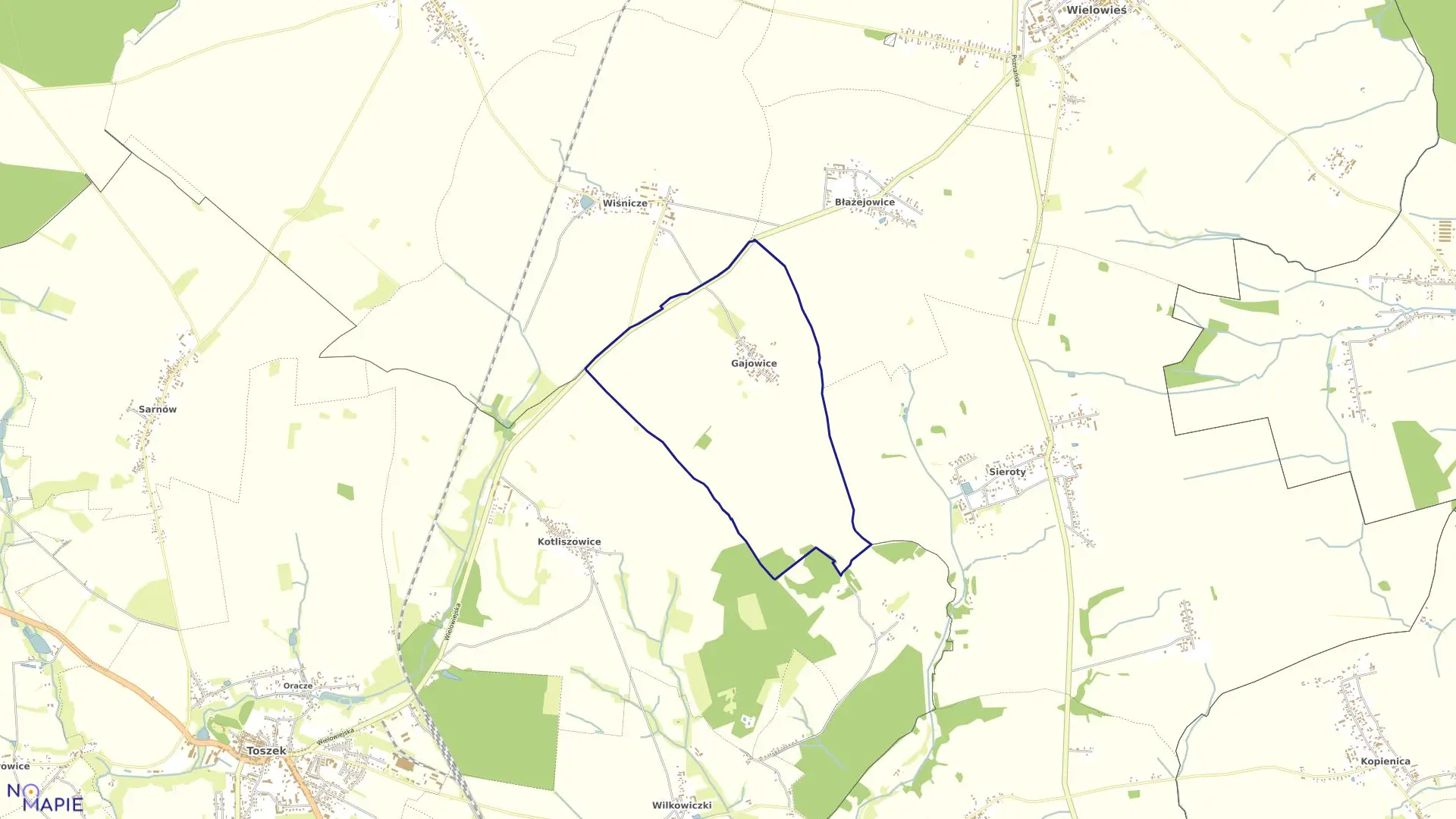 Mapa obrębu Gajowice w gminie Wielowieś