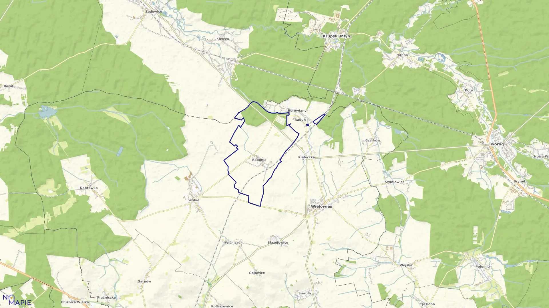 Mapa obrębu Radonia w gminie Wielowieś