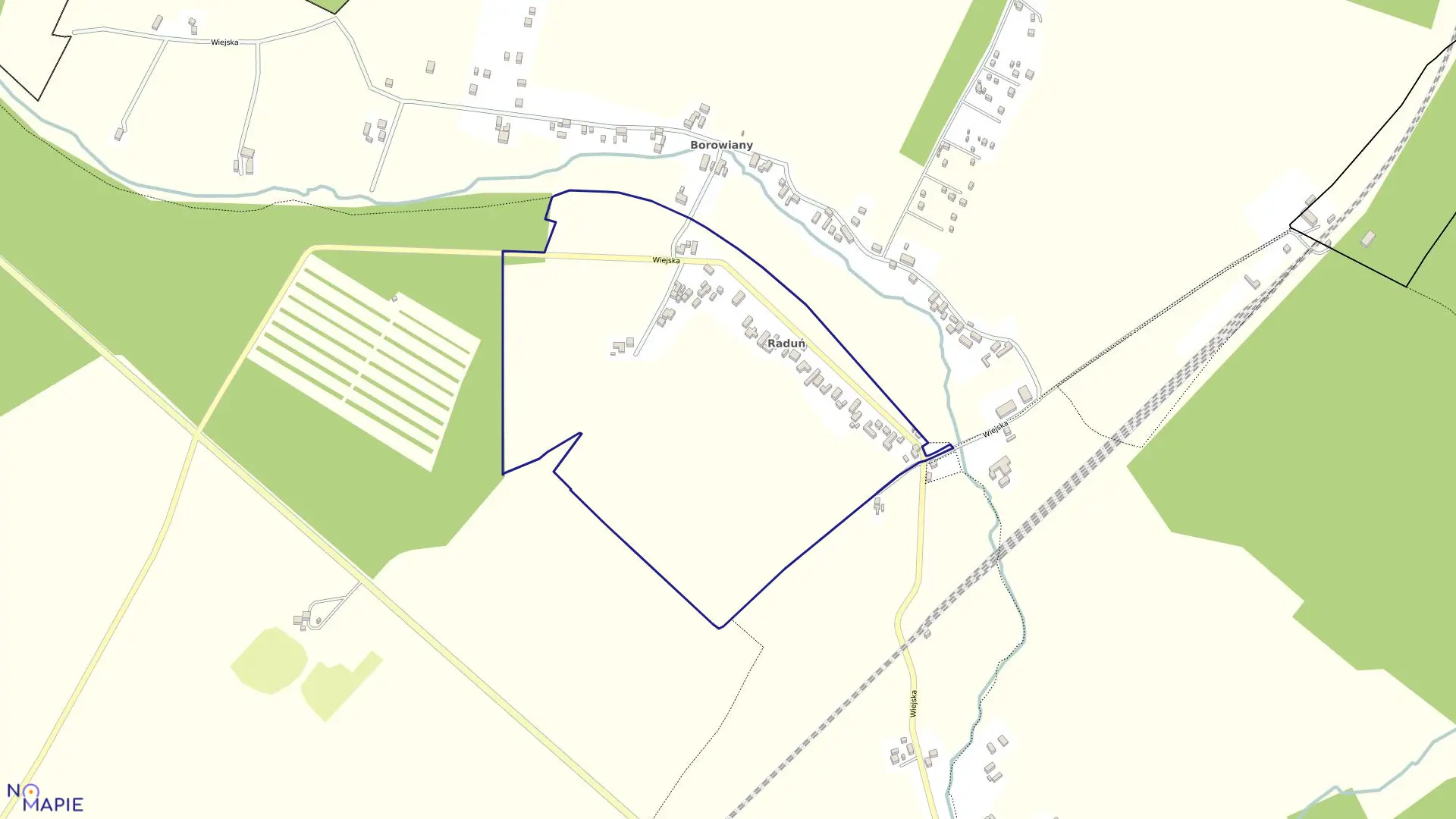 Mapa obrębu Raduń w gminie Wielowieś