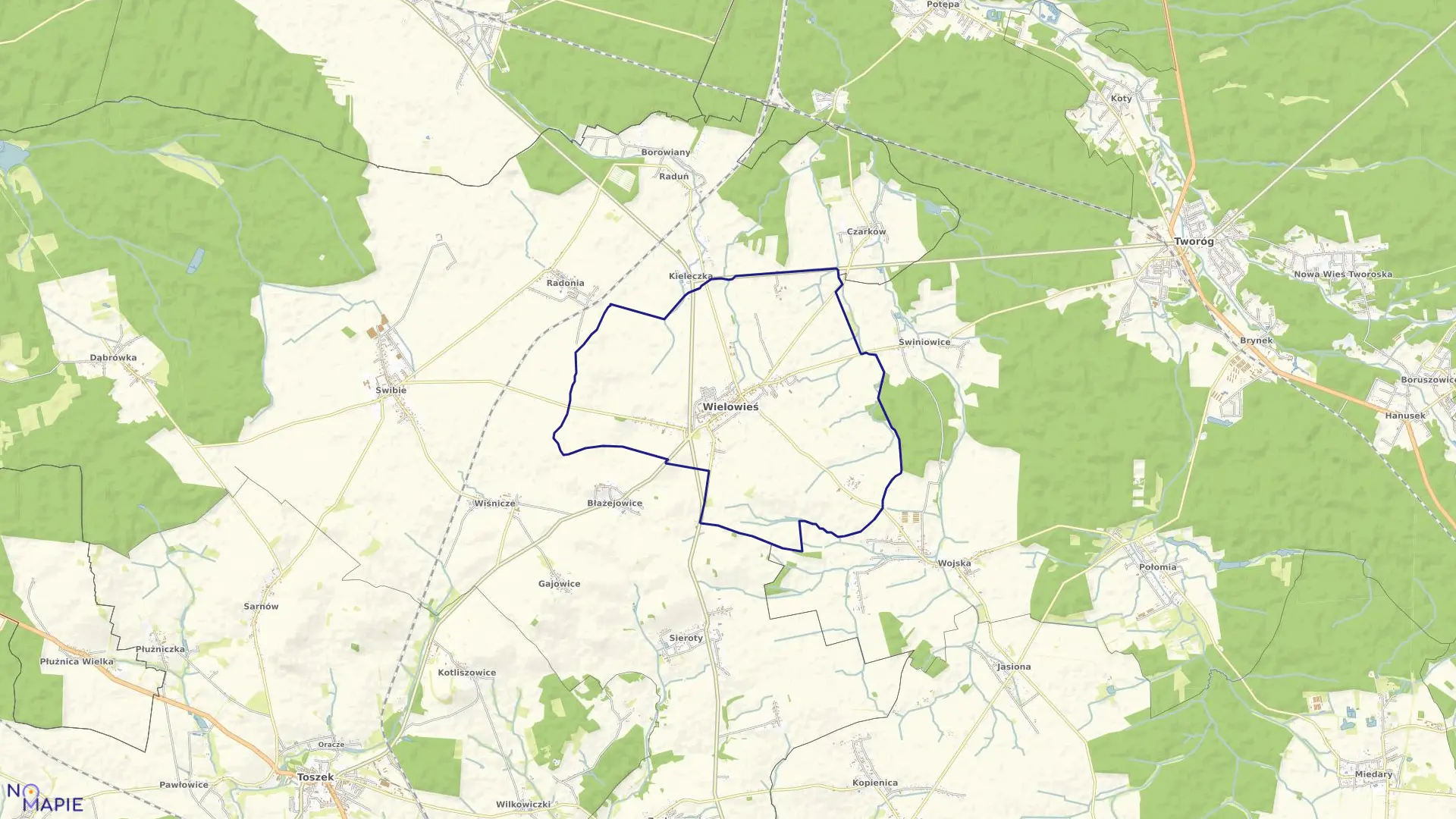 Mapa obrębu Wielowieś w gminie Wielowieś